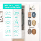 HapiRm Over Door Hat Rack - 2 Packs Wall Mounted Hat Holder with 6 Hooks and Metal Basket Design, Baseball Cap Organizer Stor