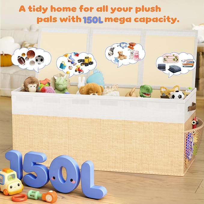 Dayacoco Extra Large Toy Box Chest with Lids, Collapsible Sturdy Kids Toy Storage Organizer Boxes for Boys Girls, Collapsible
