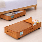 Premium Under Bed Storage with Wheels, Low Profile Rolling Storage Box in Vegan Leather with Metal Frame, Pull-Out Underbed O