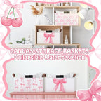 Boao 3 Pcs Coquette Pink Bow Storage Bin Collapsible Large Storage Baskets for Gifts Empty Candy Holiday Decor Canvas Laundry