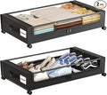 Under Bed Storage with Wheels,XXL 60L Under Bed Storage Containers with Clear Lids, Rolling Under Bed Metal Drawer for Clothe