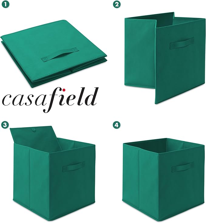 Casafield Set of 6 Collapsible Fabric Cube Storage Bins, Teal - 13" Foldable Cloth Baskets for Shelves, Cubby Organizers & Mo