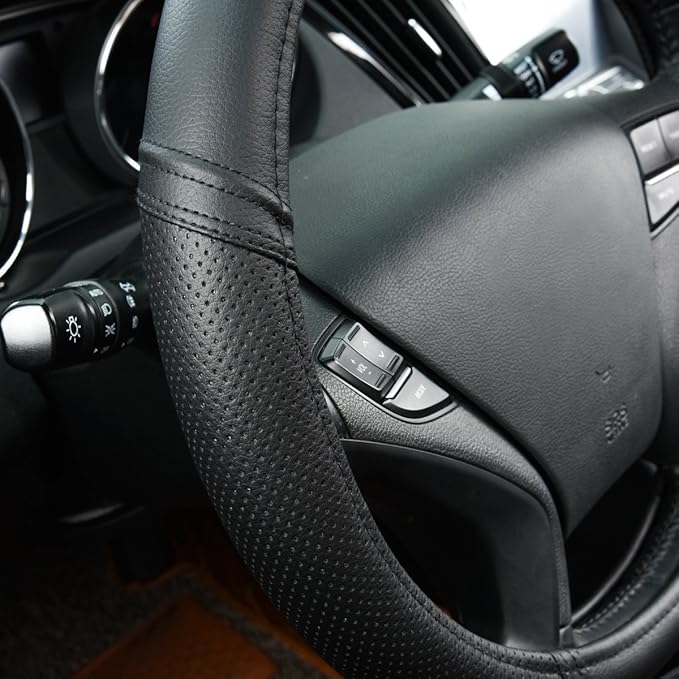 Car Pass Classical Leather Automotive Universal Steering Wheel Covers,Universal Fit for Suvs,Trucks,Sedans,Cars,Vans,14.5-15i