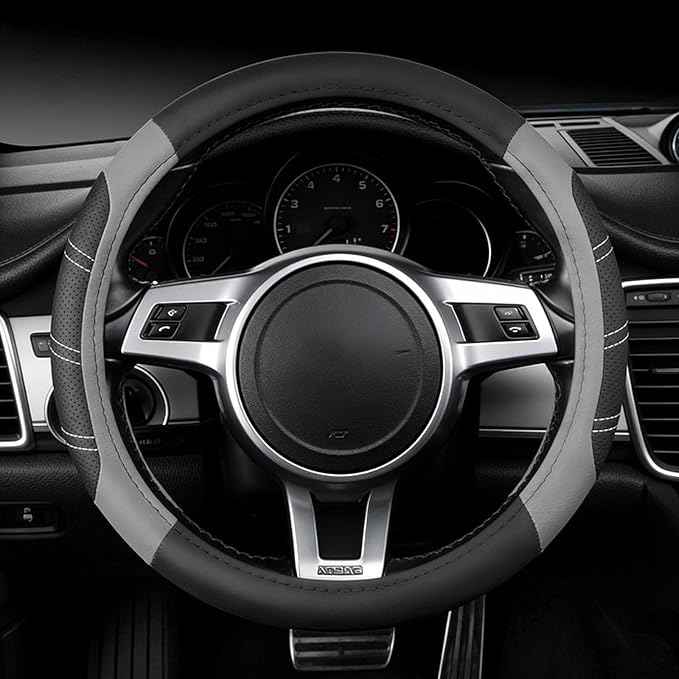NBTEPEM Customized Auto Car Steering Wheel Cover for Honda Accord, Civic, CR-V, HR-V, Pilot, Microfiber Leather Sport Steerin