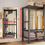 Foldable Portable Wardrobe Closet with Magnetic Doors & Cover, Heavy Duty Covered Clothes Rack with Hanging Clothing Rod, Met