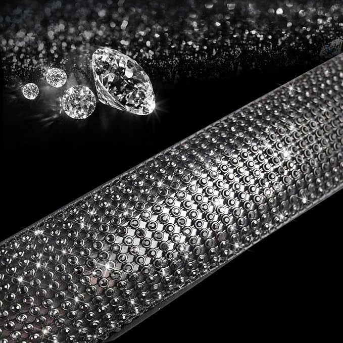 New Diamond Leather Steering Wheel Cover with Bling Bling Crystal Rhinestones, Universal Fit 15 Inch Car Wheel Protector for 