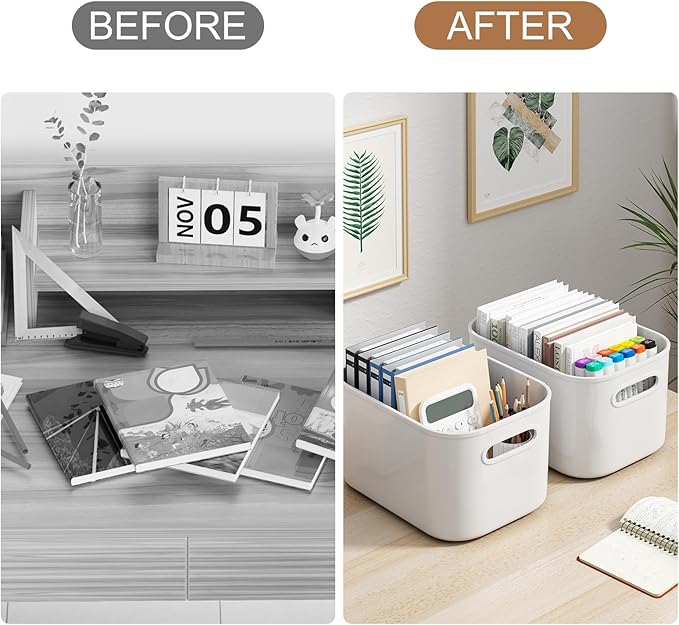 ORGIDOL 8 Pack White Storage Bins with Lids Stackable Storage Container for Organizing, Storage Boxes with Handle for Shelves