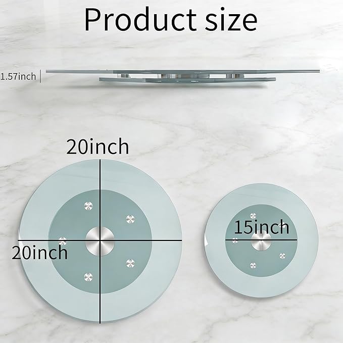 20" Glass Lazy Susan for Dining Table, Glass Turntable Table Centerpiece with 6 Rotating Wheels, 360° Smooth and Silent Spin 