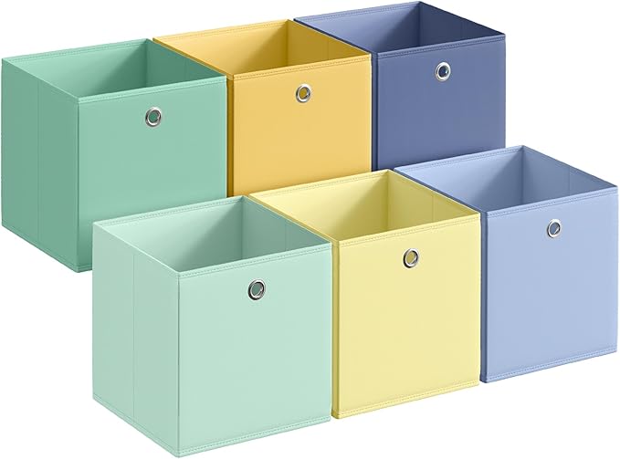 SONGMICS Storage Cubes, Set of 6 Odorless Foldable Storage Boxes, 10.2 x 10.2 x 11 Inches, Closet Organizers for Shelf, Rainb