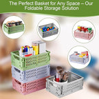 HUUSMOT 4-Pack Small Pastel Plastic Storage Baskets, Collapsible Crates for Organizing, Space-Saving Mini Bins for Classroom,