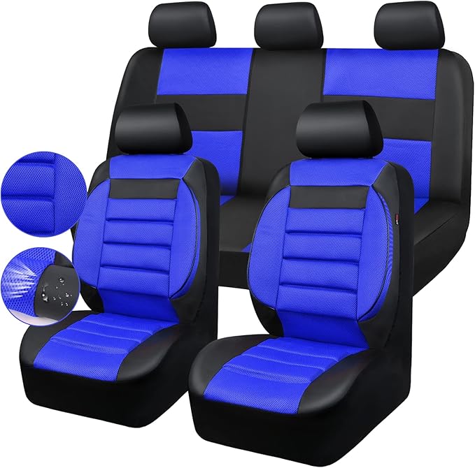 CAR PASS Leather 3D Foam Back Support Car Seat Covers Full Set Air Mesh Automotive Seat Covers, All Season Car Seat Cover Fit