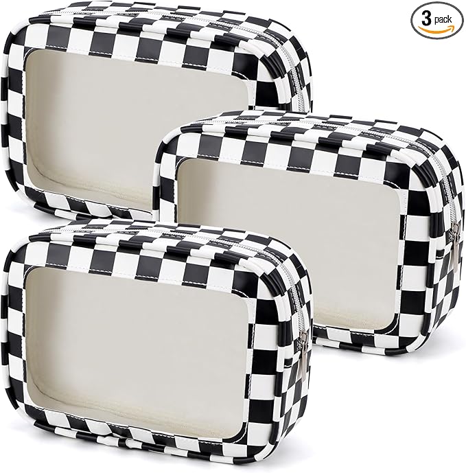 YOPCDJ 3PCS Clear Toiletry Bag,TSA Approved Travel Makeup Pouch with Zipper for Cosmetics and Toiletries，Diaper Bag Organizer