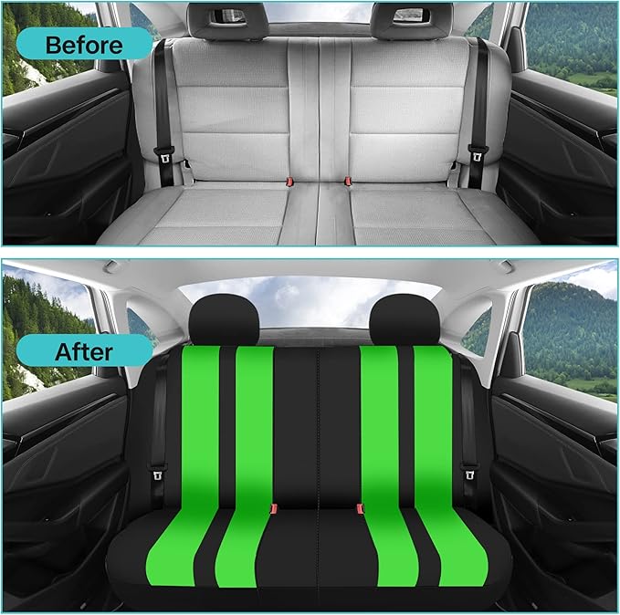 FH Group Car Seat Cover Full Set Striking Striped Car Seat Covers with Front Seat Covers and Rear Split Bench, Universal Fit 