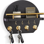 Nekon Key Holder for Wall - 9.8 Inch Apartment Wall Decor with Shelf and 8 Key Hooks, Circular Wood Key Hanger for Home Decor
