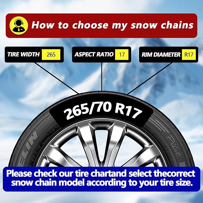 2 Pack Heavy Duty Winter Tire Snow Chains, Universal Fit for Car SUV Pickup Trucks, Reusable Anti Slip Emergency Traction Cha