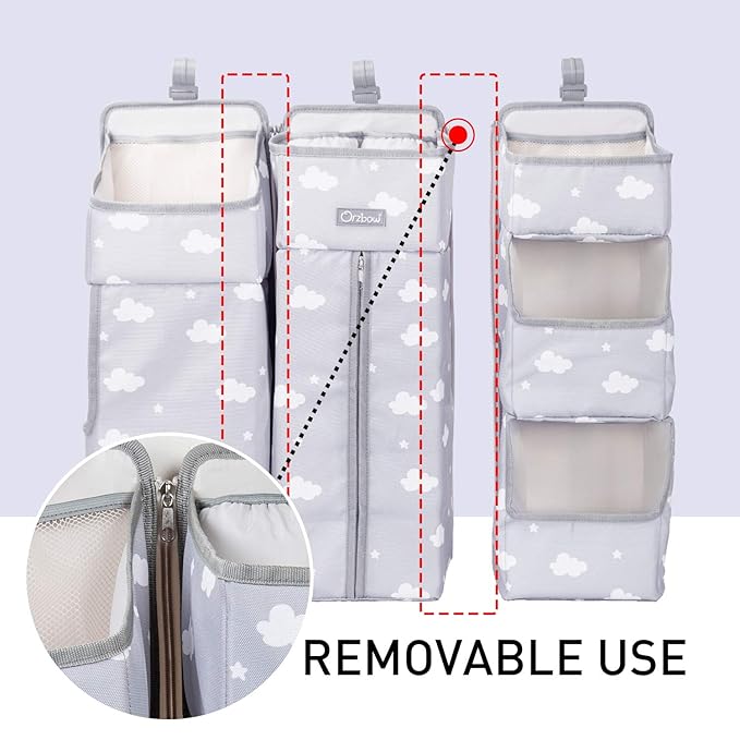 Orzbow 3-in-1 Hanging Diaper Caddy Organizer for Changing Table, Nursery Organization and Diaper Stacker for Crib Wall, Remov