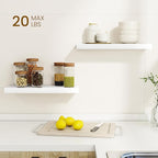 Dreamland Floating Shelves, 20Inch Rustic Wooden White Wall Shelves for Bathroom|Bedroom|Kitchen, Deep Wall Mounted Book Shel