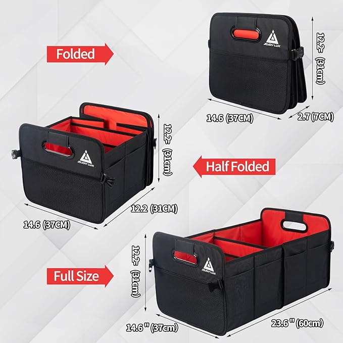 JOJOY LUX Car Trunk Organizer with Multi Compartments - Automotive Collapsible Cargo Containers with 11 Pockets Reinforced