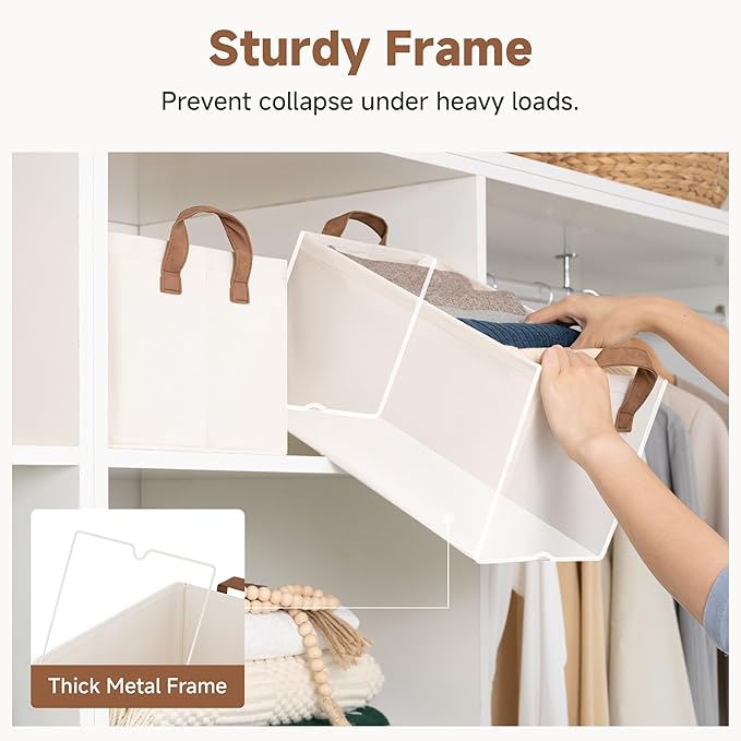 StorageWorks Closet Storage Bins, Storage Baskets for Shelves, Closet Organizers and Storage Bins with Metal Frame, Handles, 