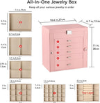 Frebeauty Large Jewelry Box,6-Tier PU Leather Jewelry Organizer,Multi-functional Storage Case with Mirror,Accessories Holder 