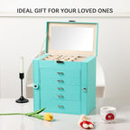 Frebeauty Large Jewelry Box,6-Tier PU Leather Jewelry Organizer,Multi-functional Storage Case with Mirror,Accessories Holder 