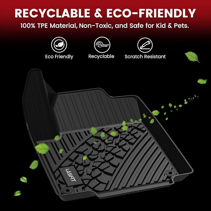 LASFIT Floor Mats for Jeep Cherokee 2015-2023 (Not Fit with Raised Dead Pedal) All Weather TPE Custom Fit Car Mats Floor Liners 1st & 2nd Row, Black