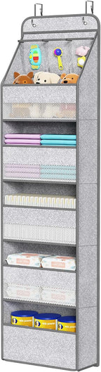 Univivi 6-Shelf Over Door Hanging Organizer Fabric Baby Door Storage with 5 Large Pockets and 3 Small PVC Pockets Wall Mount 