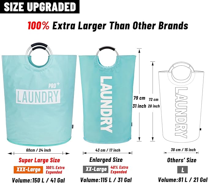 Caroeas Super Large 150L Laundry Hamper Pro, Waterproof Laundry Basket, Clothes Hamper Stands Up Well, Laundry Bag with Padde