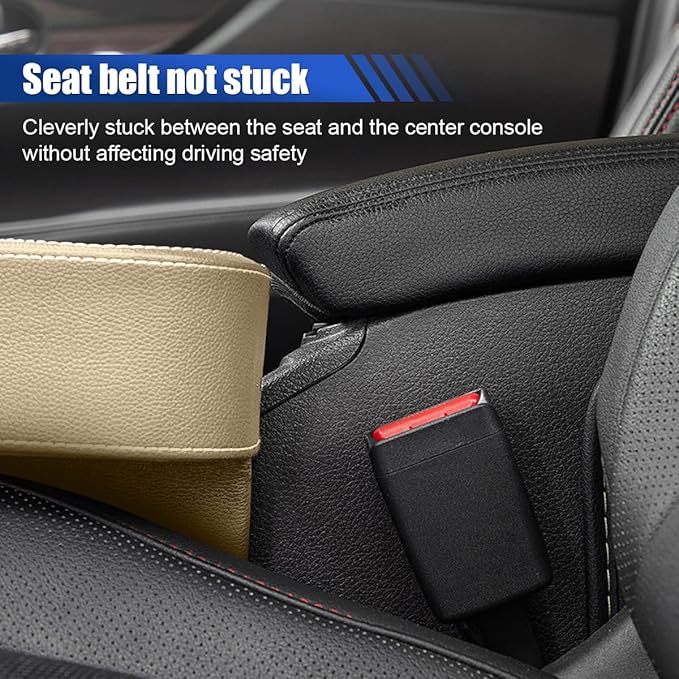 Car Cup Holder, Auto Front Seat Organizer, Multifunctional Cup Drink Holders with PU Leather Cover, Gap Filler Storage Box Coin Bucket Console Side Pocket Cell Mobile Phone Holder (Beige)