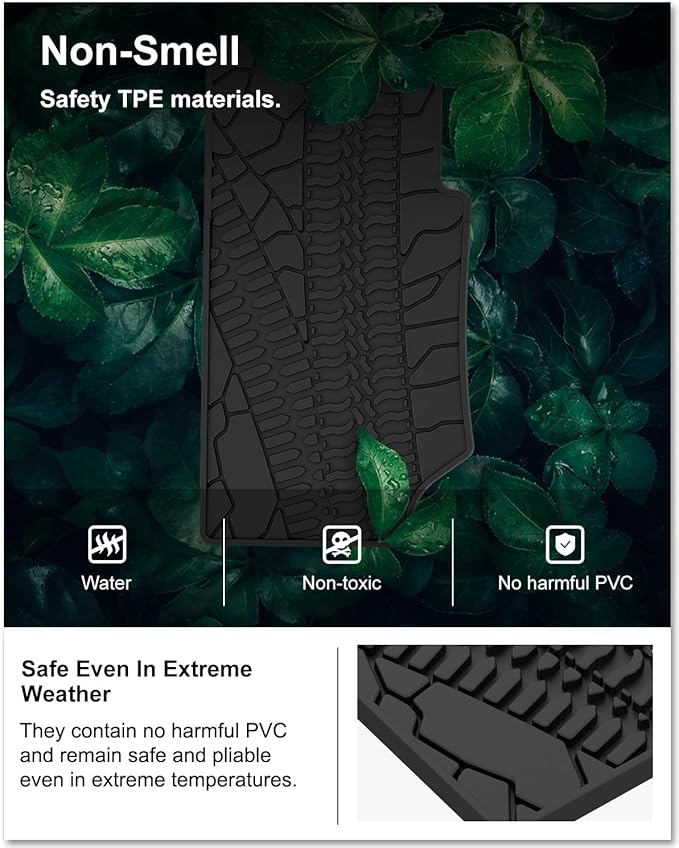 KIWI MASTER Floor Mats for 2007-2013 Jeep Wrangler JK 2-Door, Custom Fit All Weather Car Mats, Heavy Duty TPE Floor Liners, Front & Rear 2 Row, Black