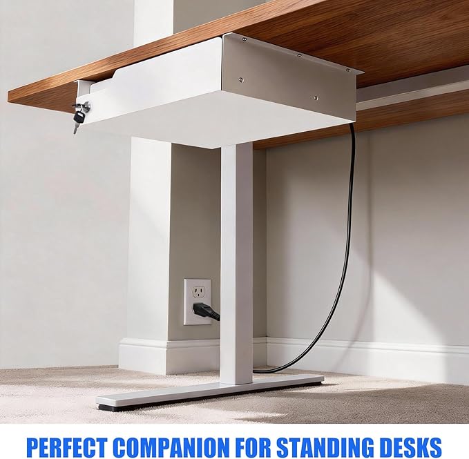 Under Desk Drawer Storage with Lock, Metal Undermount Table Drawer, Ball Bearing Slides Out Tray Organizer for Paper, Pencil,