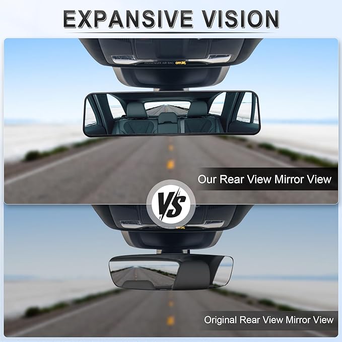 LivTee Anti Glare Rear View Mirror, Universal 11.3'' (287mm), Wide Angle Panoramic Convex Rearview Mirror, Clip-on to Original to Eliminate Blind Spot and Antiglare for Cars SUV Trucks