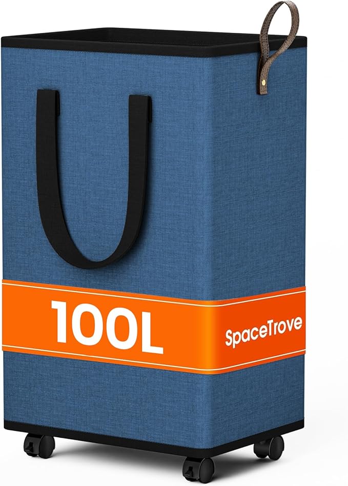 SpaceTrove Laundry Basket with Wheels, Collapsible Laundry Baskets, Laundry Hamper with Handles Detachable Wheels, Rolling La