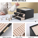 Frebeauty Clear Lid Jewelry Box,3-Layer Jewelry Organizer with Drawer,PU Leather Jewelry Organizers and Storage,Jewelry Boxes