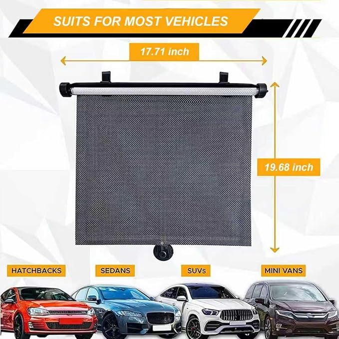 2PCS Car Window Shades for Baby, 17.71"×19.68" Retractable Car Shades for Side Window with Suction Cups,UV Rays Glare Protection Roller Sunshade Visor for Baby, Kids, Pets, Passengers