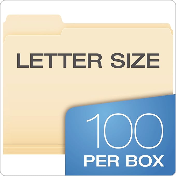 Pendaflex File Folders,Letter Size,8-1/2" x 11",Classic Manila,1/3-Cut Tabs in Left,Right,Center Positions,100 Per Box (65213