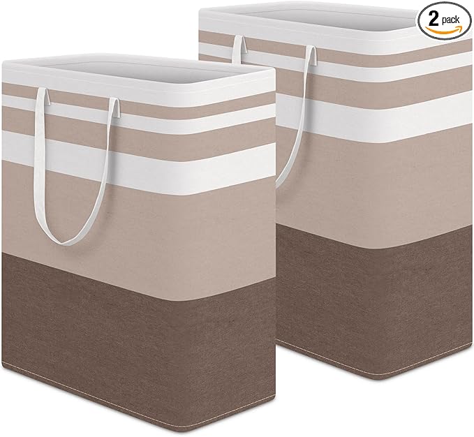 HomeHacks 2-Pack Large Laundry Basket, Waterproof, Freestanding Laundry Hamper, Collapsible Tall Clothes Hamper with Extended