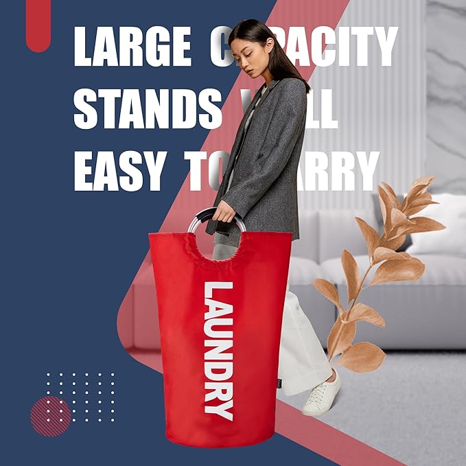 Caroeas 100L Laundry Basket,Large Laundry Hamper, Laundry Bag with Padded Handles, Clothes Hamper Stands Up Well, Collapsible