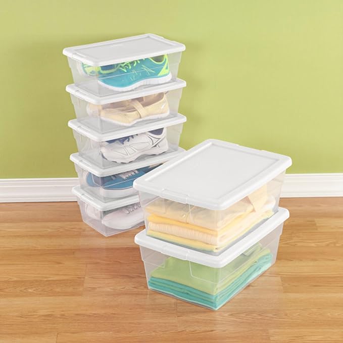 Sterilite 24-Pack 6 Quart Storage Boxes, Stackable Clear Plastic Bins with Snap-On Lids - Heavy-Duty Organizing Containers fo