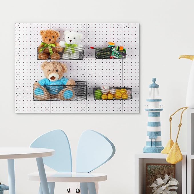 Norme 4 Pack Pegboard Baskets Set 4 Size Metal Wall Organizer Square Style Wire Pegboard Bins Wall Mount Peg Board Tool Organ