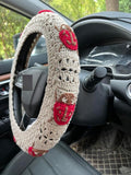 Crochet Ladybug Steering Wheel Cover Universal 14-15 inch (Steering Wheel Cover)