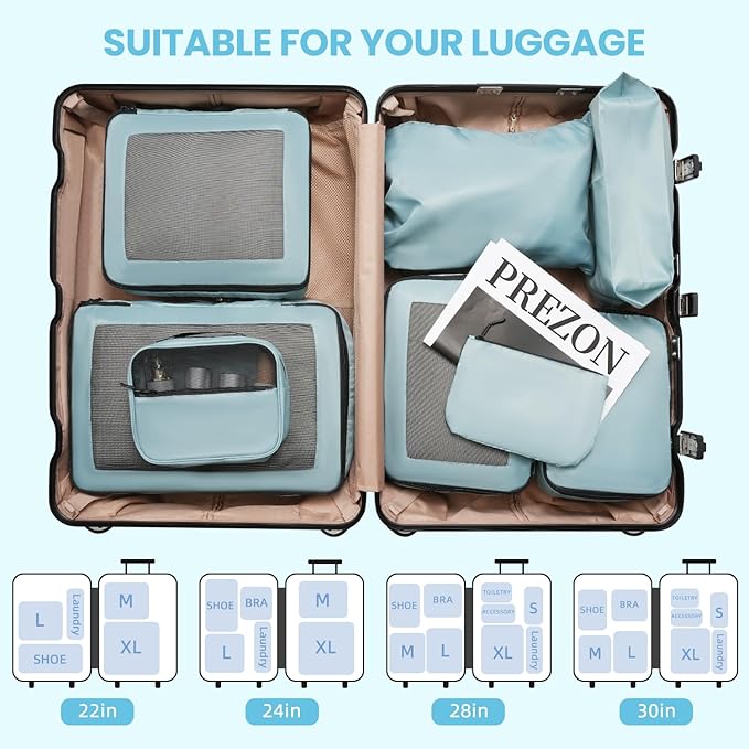 Mesh Packing Cubes for Travel, Durable Luggage Organizer with Sturdy Material and Double Zippers, Comprehensive Set for Trave