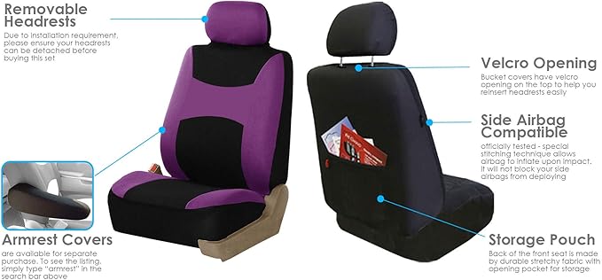FH Group Light & Breezy Cloth Car Seat Covers, 7 Seater Three Row Set- Airbag & Split Ready -Universal for Cars Trucks and SU
