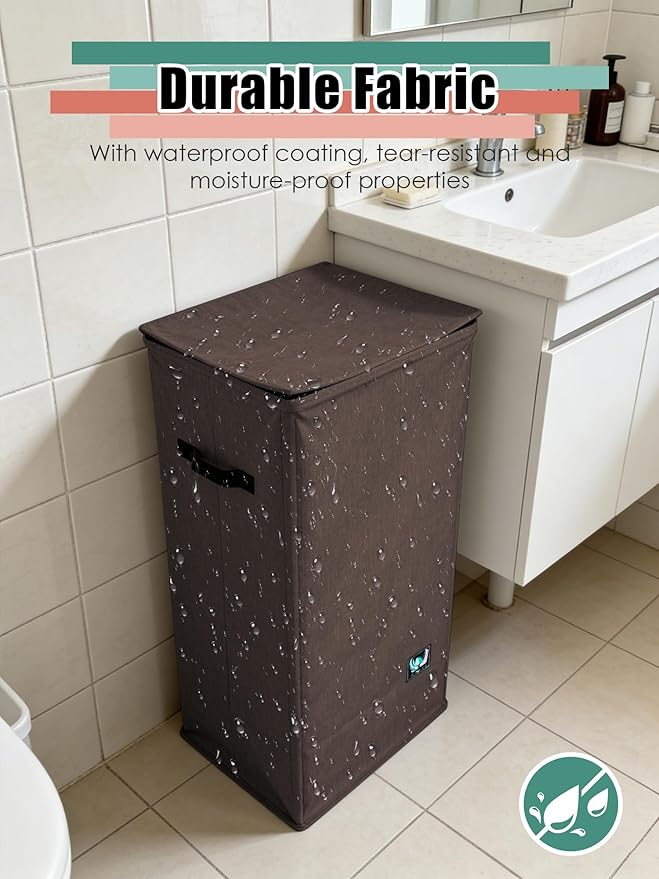 WTREE Laundry Hamper with Lid, Reinforced Sturdy Clothes Hamper with Anti-Puncture Base, Large Collapsible Laundry Basket wit