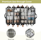 Shoe Organizer for Closet, Shoe Storage Solution with Clear Cover & Adjustable Dividers, Fabric Shoe Box Fits 16 +12 Pairs Sh