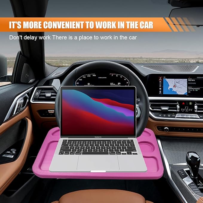 ZIMISI Car Steering Wheel Tray, Computer Office Car Table Tray, Automotive Trays for Eating, Multipurpose Vehicle Desk Travel Accessories for Laptop, Food, Fits Most Steering Wheel (Pink)