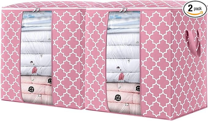 WISELIFE Storage Bags 2 Pack/100L Large Blanket Clothes Organization and Storage Containers for Comforters,Bedding, Foldable 