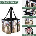 Cute White Goat Reusable Grocery Bags Large Shopping Tote Bag with Reinforced Bottom Board, Water Resistant Foldable Storage 