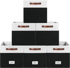 FinishingBo 6-Pack Storage Cubes with Handles & Label Holders Basket, Closet Cube Home Organizer Bins(White/Black, 13 x 13 x 