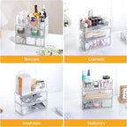 PAVSTINE Medicine Cabinet Organizer 3 Pack, Plastic Stackable Storage with 2 Drawers, Bathroom Mirror Cabinet Organizer with 